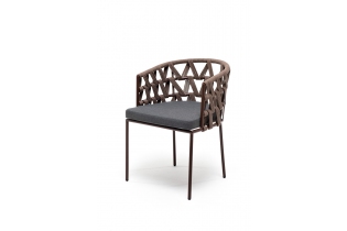 MR1001035 плетеный стул из роупа, каркас стальной коричневый, роуп коричневый, подушка темно-серая